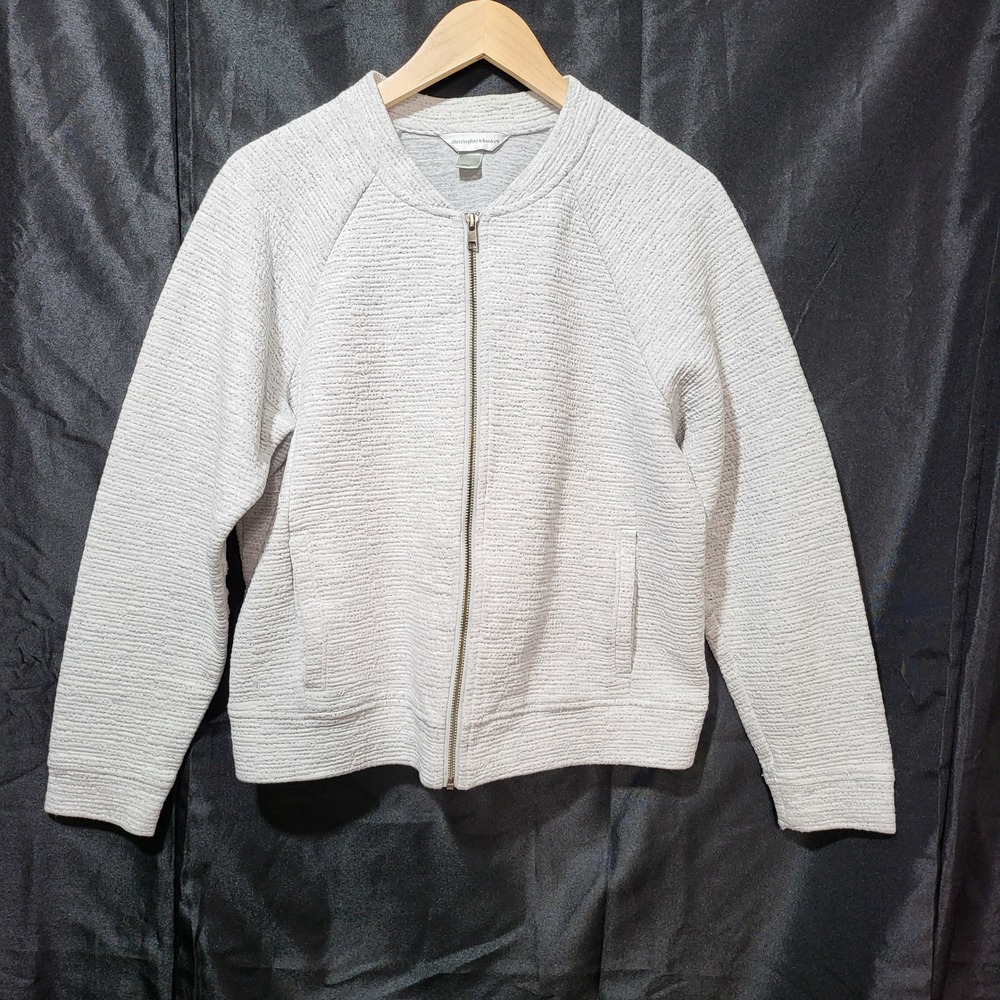 Christopher & Banks Women's Textured Zip Front Bomber Jacket Light Gray Size L